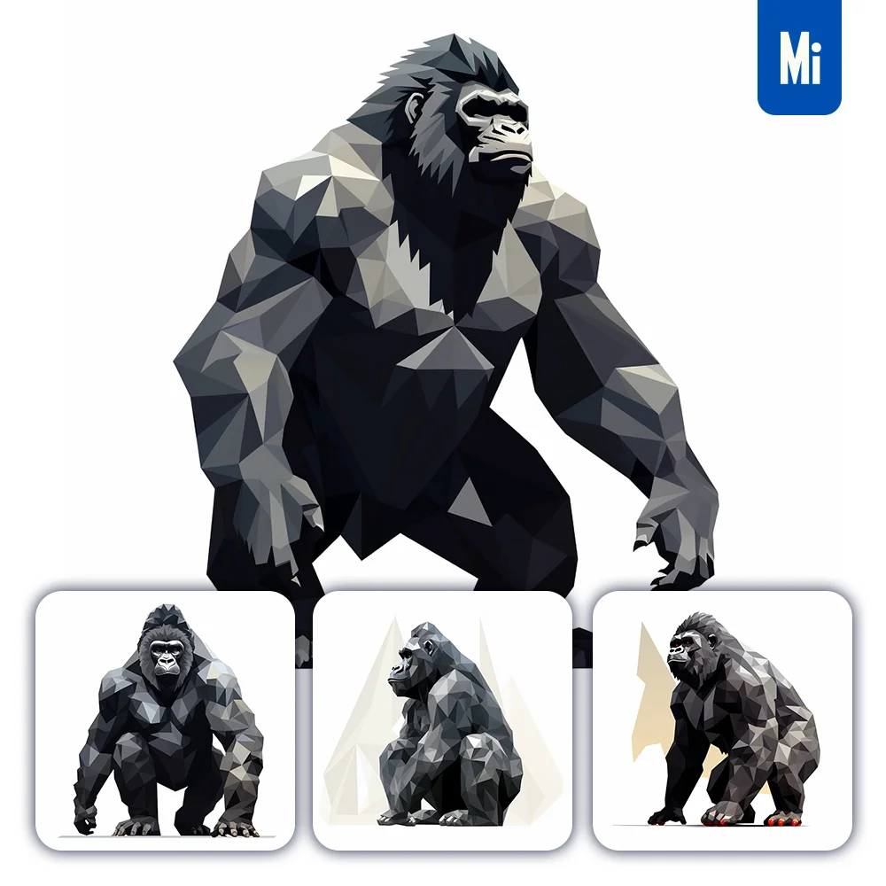 Midjourney Prompt Gorilla Geometric Figure Grey Triangle Vector Logo Illustration