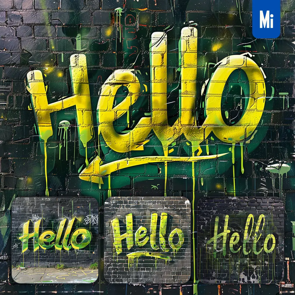 midjourney prompt hello font type graffiti wall word painting typography art