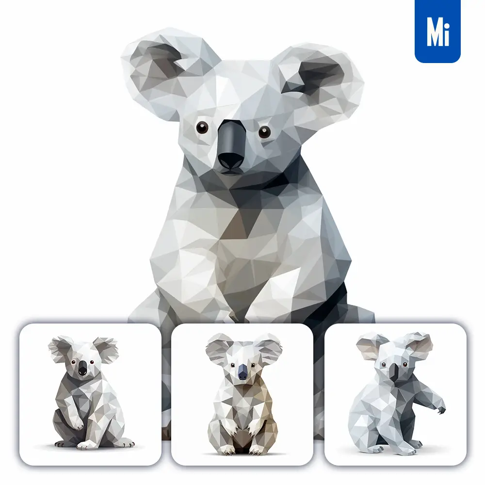 Midjourney Prompt Koala Geometric Figure Grey Triangle Vector Logo Illustration