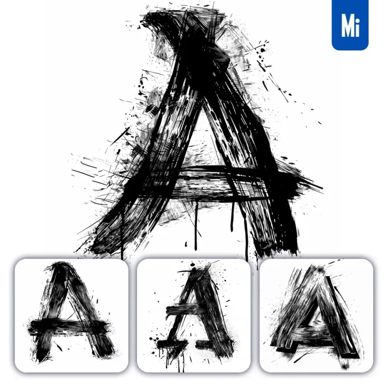 midjourney prompt letter A brush ink black and white font stroke art