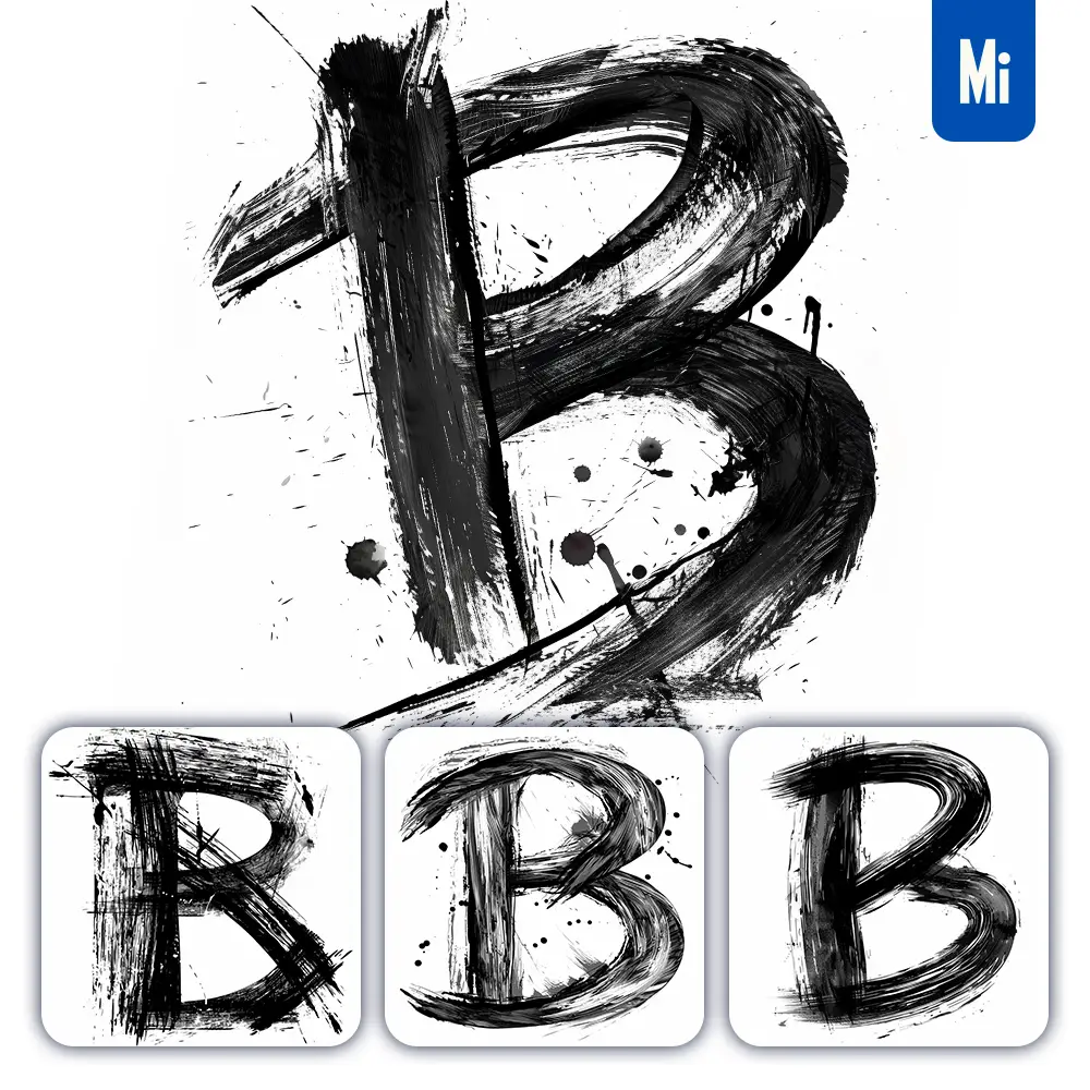 Midjourney Prompt Letter B Brush Ink Black And White Letter Font Stroke Art