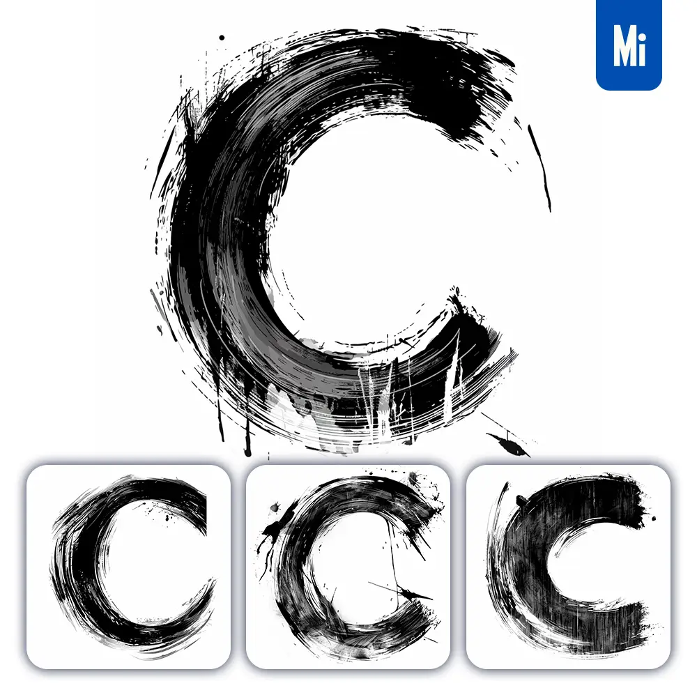 Midjourney Prompt Letter C Brush Ink Black And White Letter Font Stroke Art