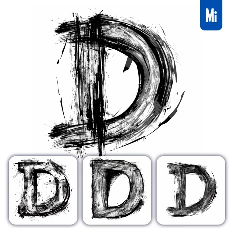 midjourney prompt letter D brush ink black and white font stroke art