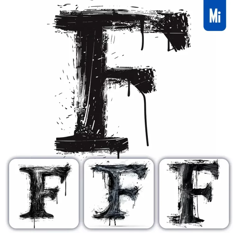 midjourney prompt letter F brush ink black and white font stroke art