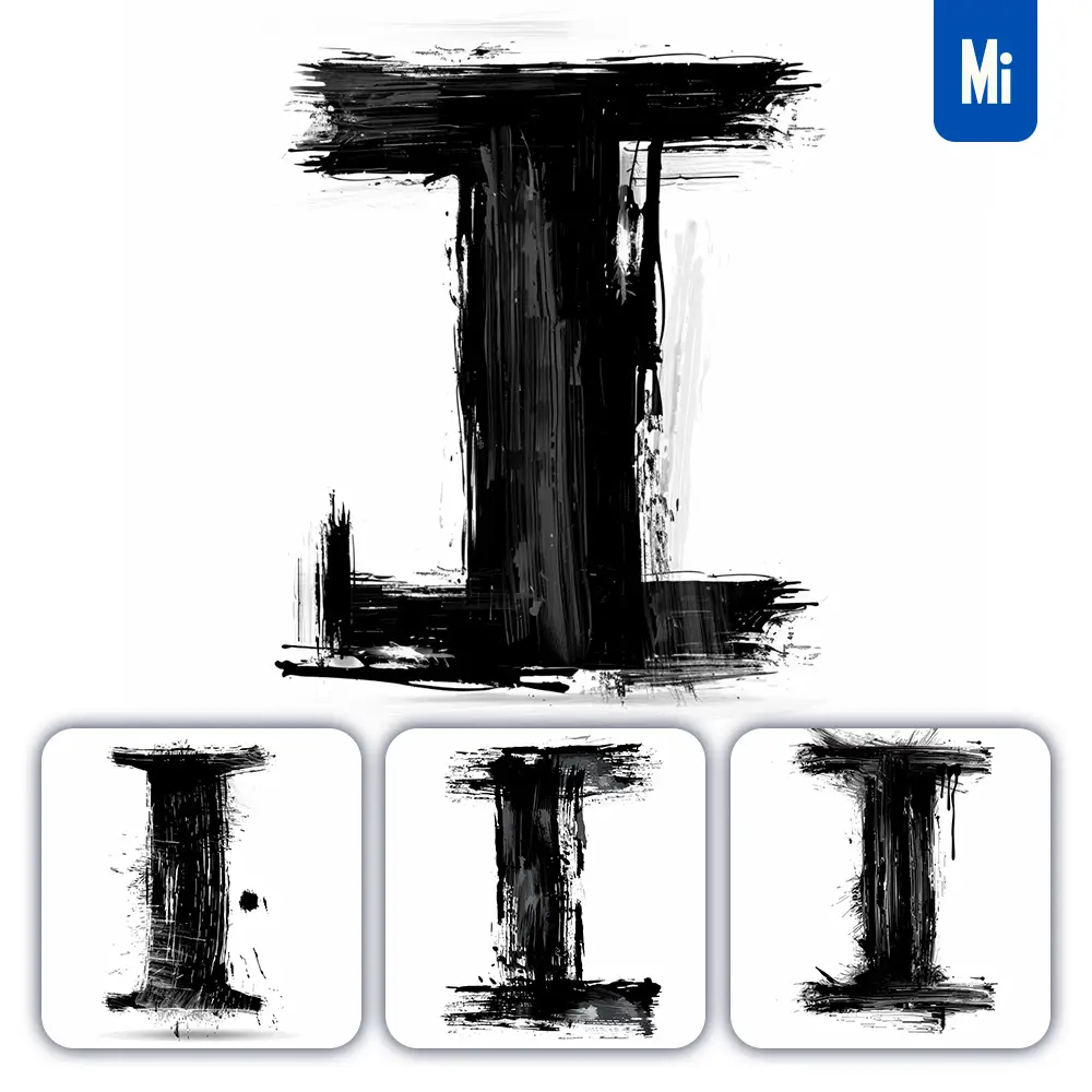 Midjourney Prompt Letter I Brush Ink Black And White Font Stroke Art