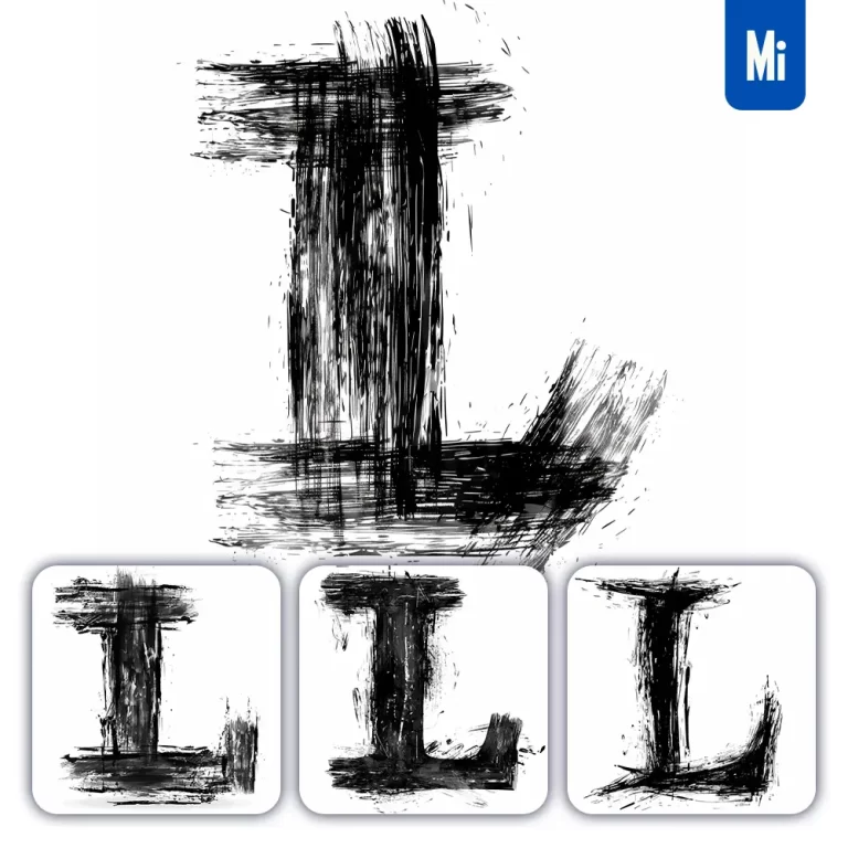 midjourney prompt letter L brush ink black and white font stroke art