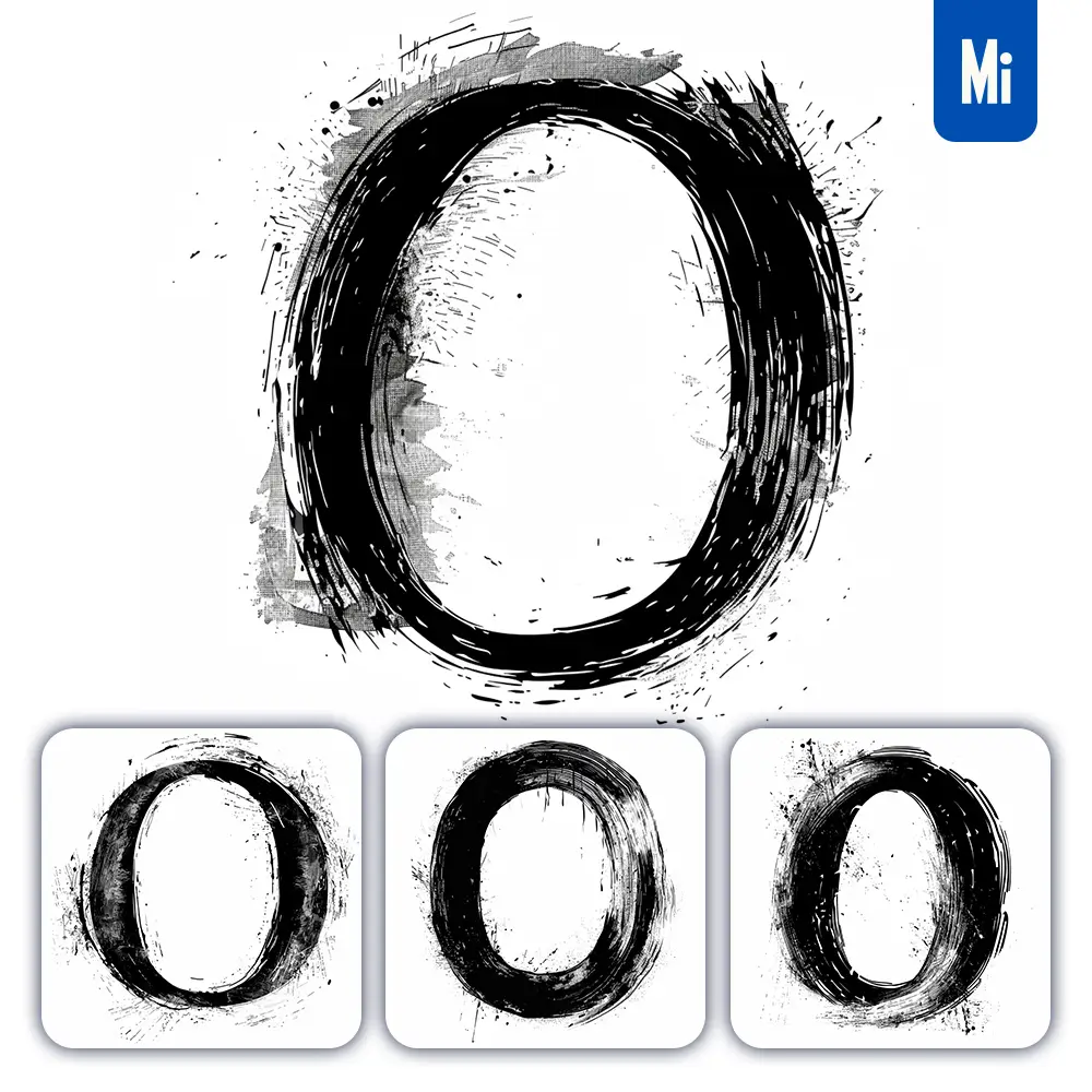 Midjourney Prompt Letter O Brush Ink Black And White Font Stroke Art