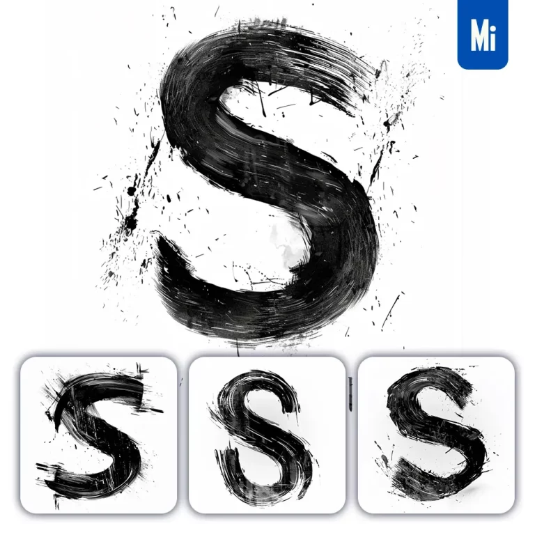 midjourney prompt letter S brush ink black and white font stroke art
