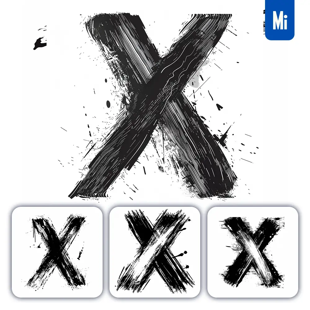 Midjourney Prompt Letter X Brush Ink Black And White Font Stroke Art
