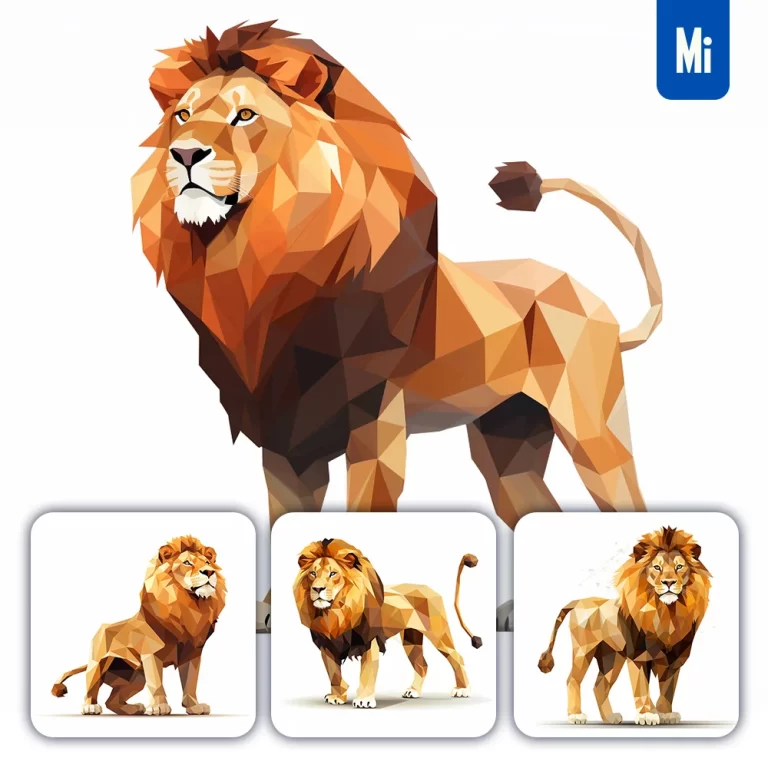 midjourney prompt lion geometric figure gold brown triangle vector logo illustration