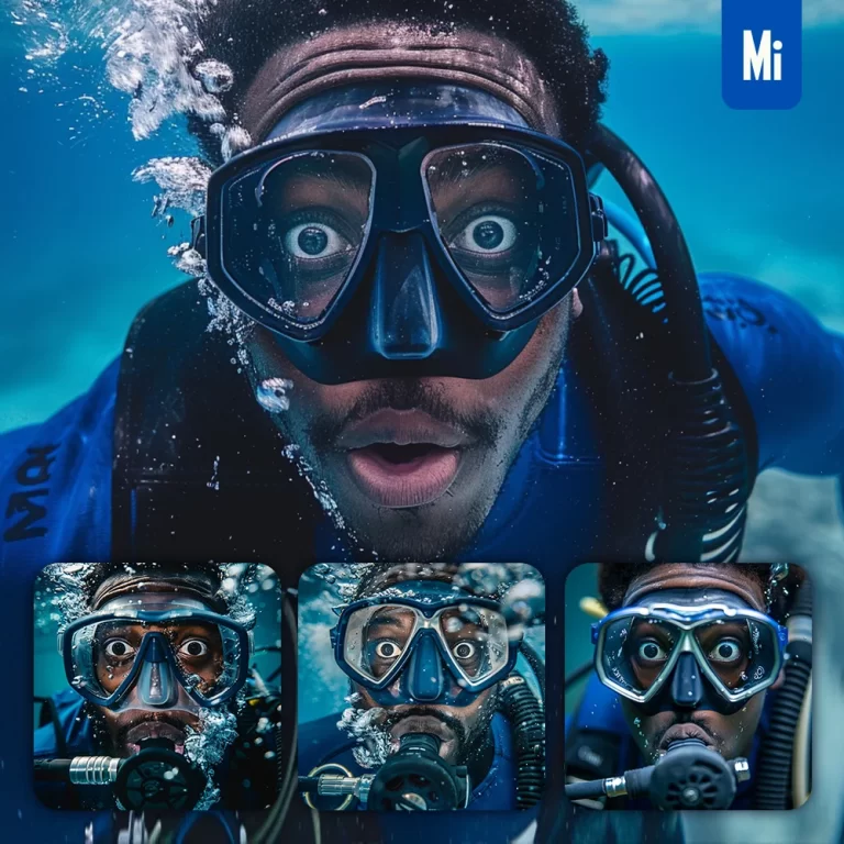 midjourney prompt man black people diver African diving underwater sea swim photography