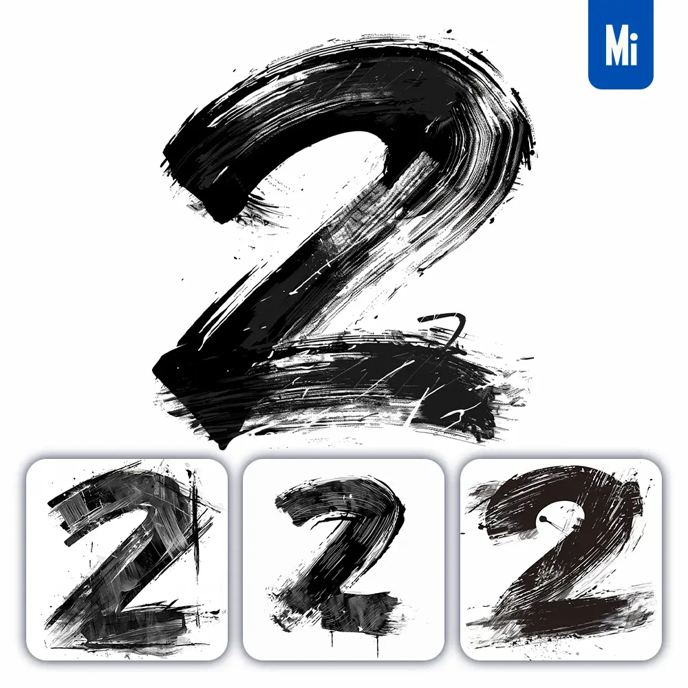 Midjourney Prompt Number 2 Brush Ink Black And White Letter Font Stroke Art