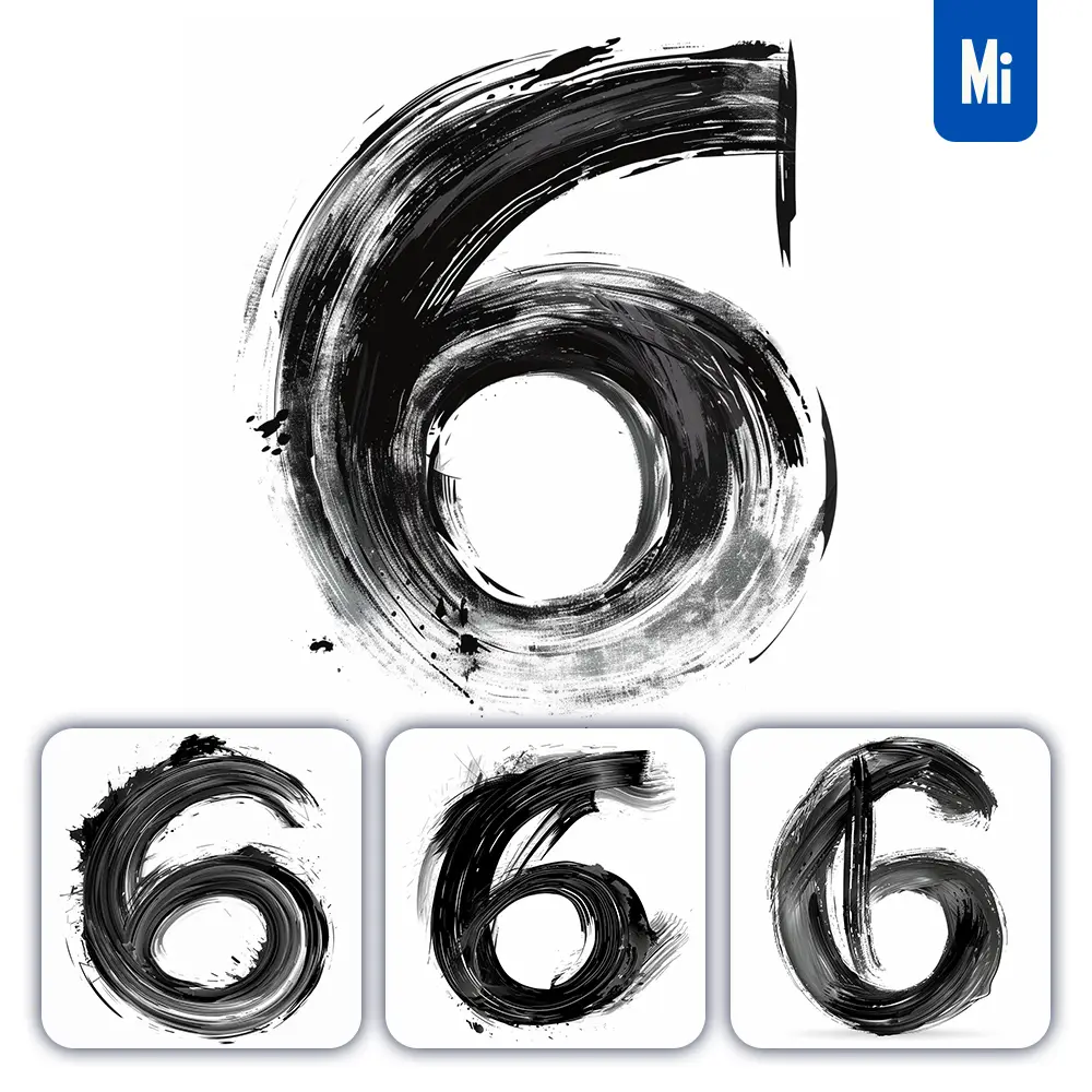 Midjourney Prompt Number 6 Brush Ink Black And White Letter Font Stroke Art