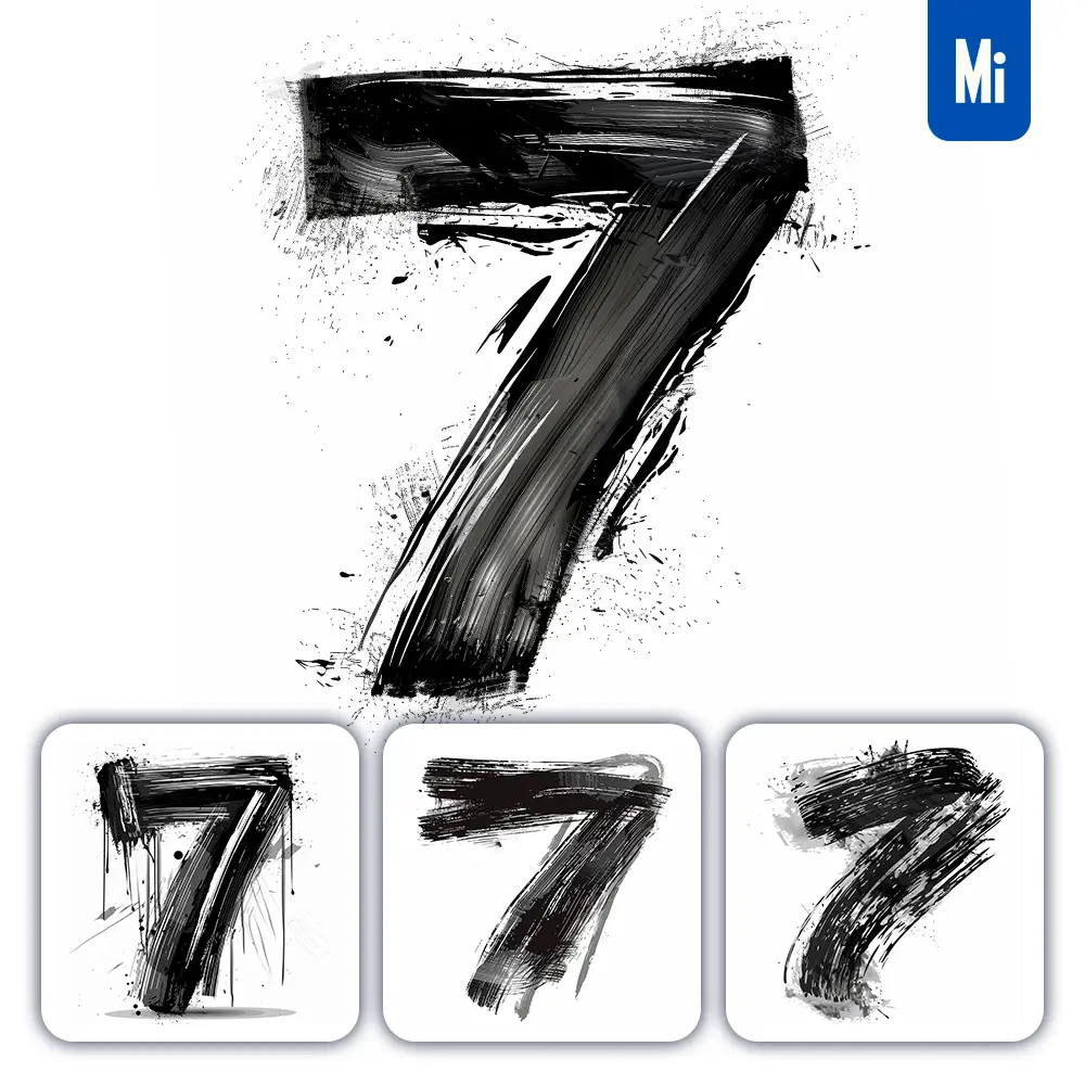 Midjourney Prompt Number 7 Brush Ink Black And White Letter Font Stroke Art