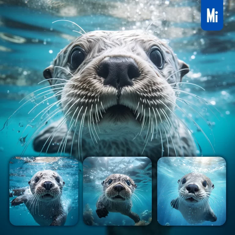 midjourney prompt otter beaver underwater sea light swim diving photography