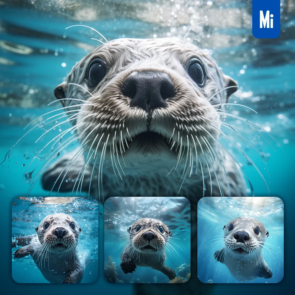 Midjourney Prompt Otter Beaver Underwater Sea Light Swim Diving Photography