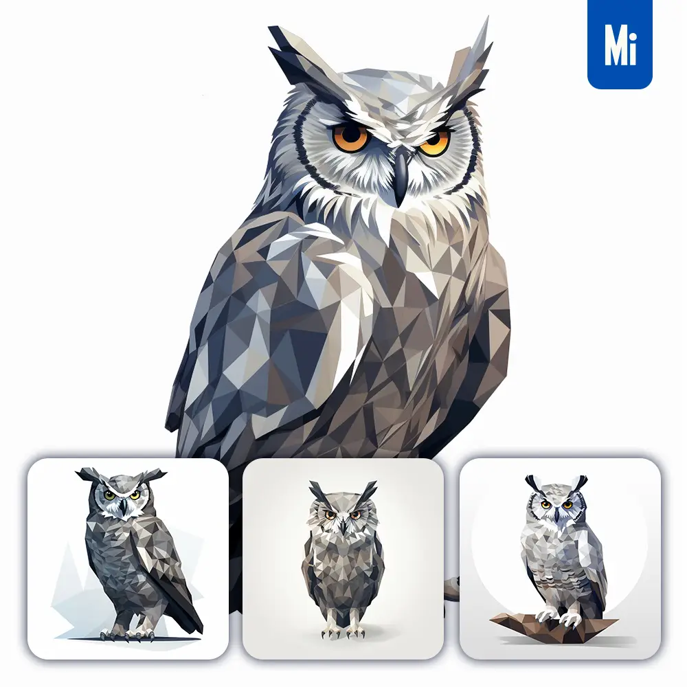 Midjourney Prompt Owl Geometric Figure Grey Triangle Vector Logo Illustration