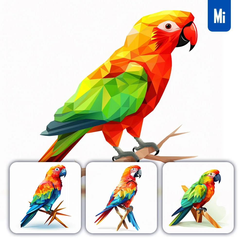 Midjourney Prompt Parrot Geometric Figure Grey Triangle Vector Logo Illustration
