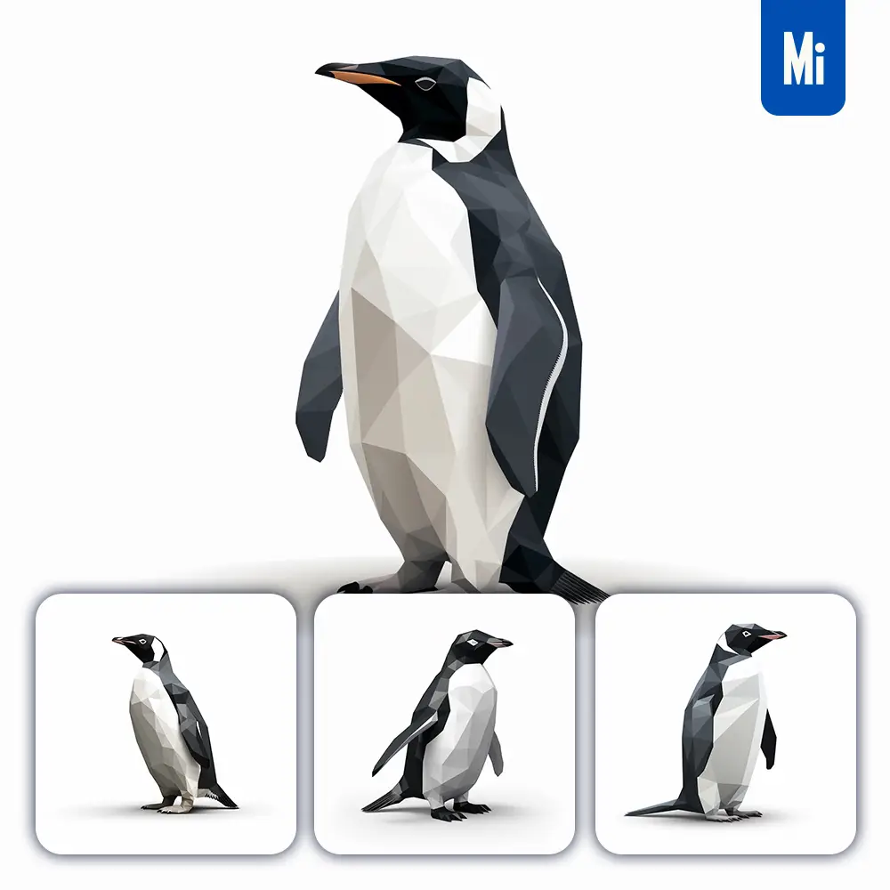 Midjourney Prompt Penguin Penuins Geometric Figure Black White Triangle Vector Logo Illustration
