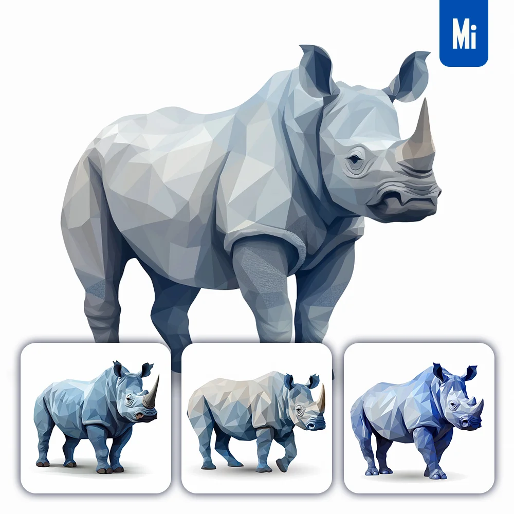 Midjourney Prompt Rhinoceros Geometric Figure Grey Triangle Vector Logo Illustration
