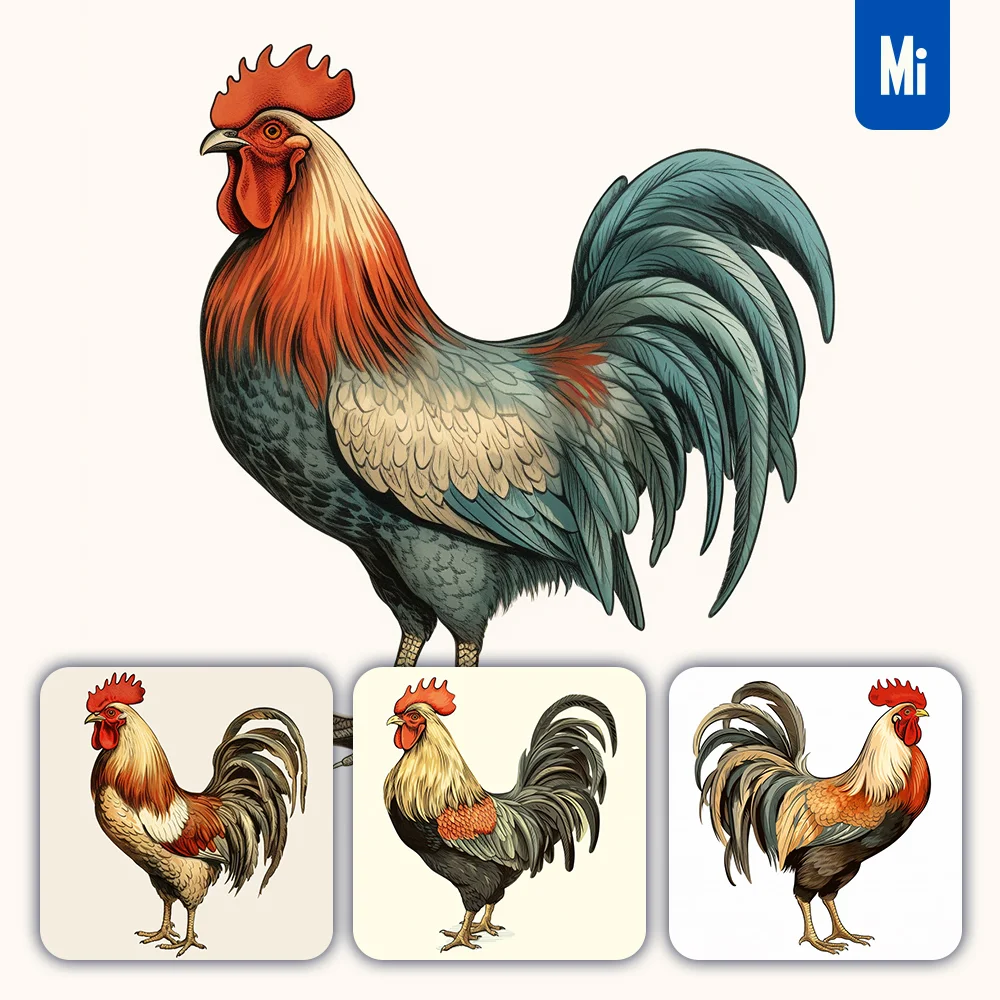 Midjourney Prompt Rooster Vintage Illustration Drawing