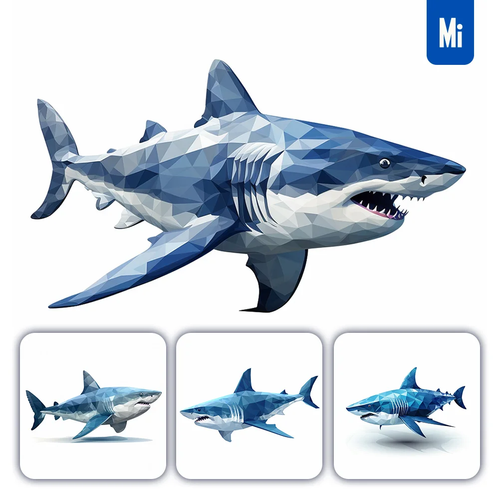 Midjourney Prompt Shark Geometric Figure Grey Triangle Vector Logo Illustration