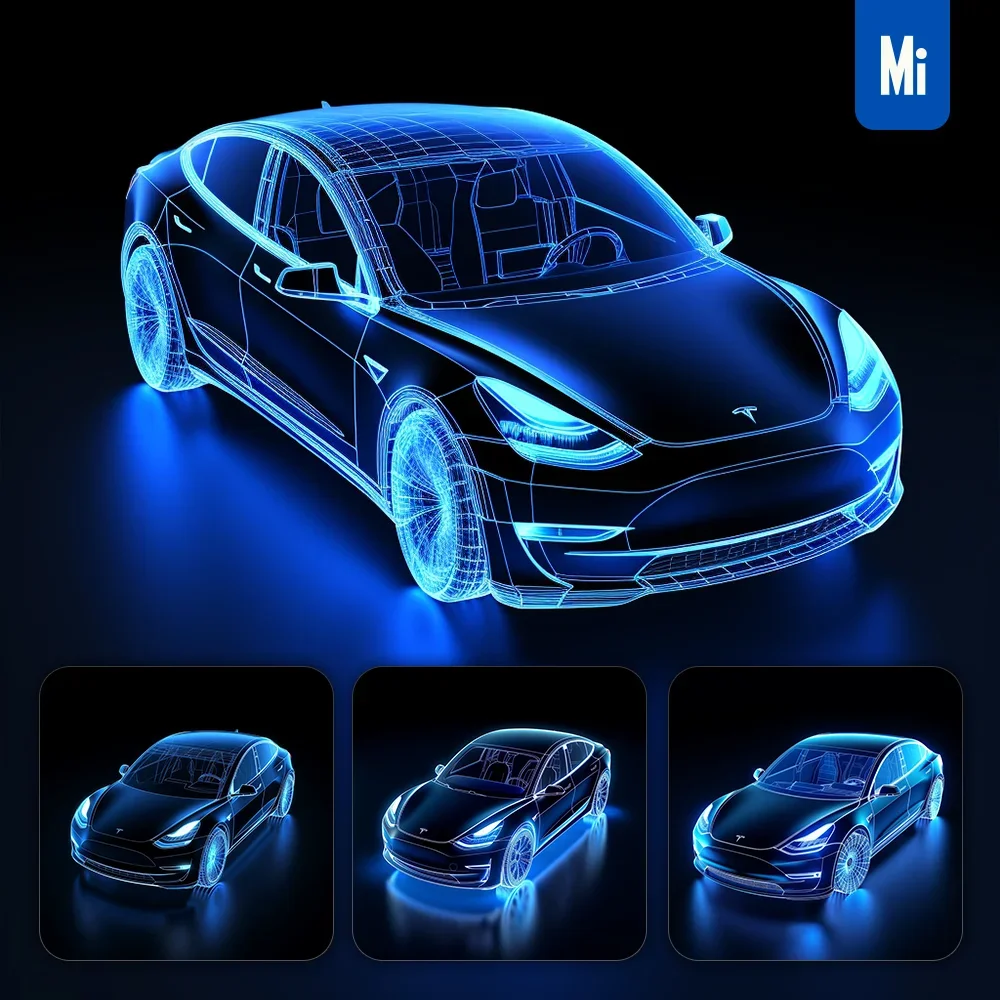 Midjourney Prompt Tesla Car Auto Model Wireframe Structural Isometric Digital Technological Technology Perspective