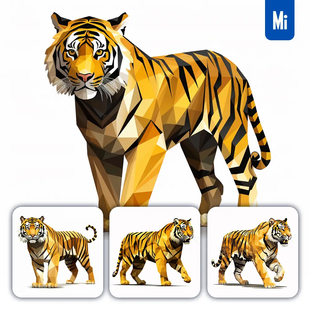 Midjourney Prompt Tiger Geometric Figure Yellow Triangle Vector Logo Illustration
