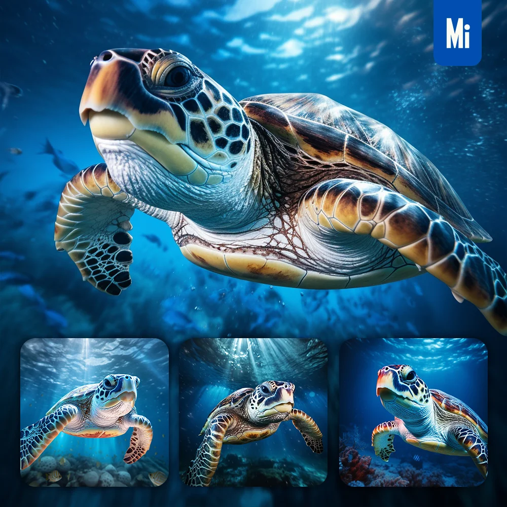 Midjourney Prompt Turtle Underwater Sea Light Swim Diving Photography
