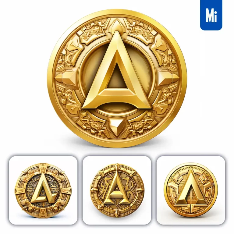 midjourney prompt badge logo letter A gold coin golden