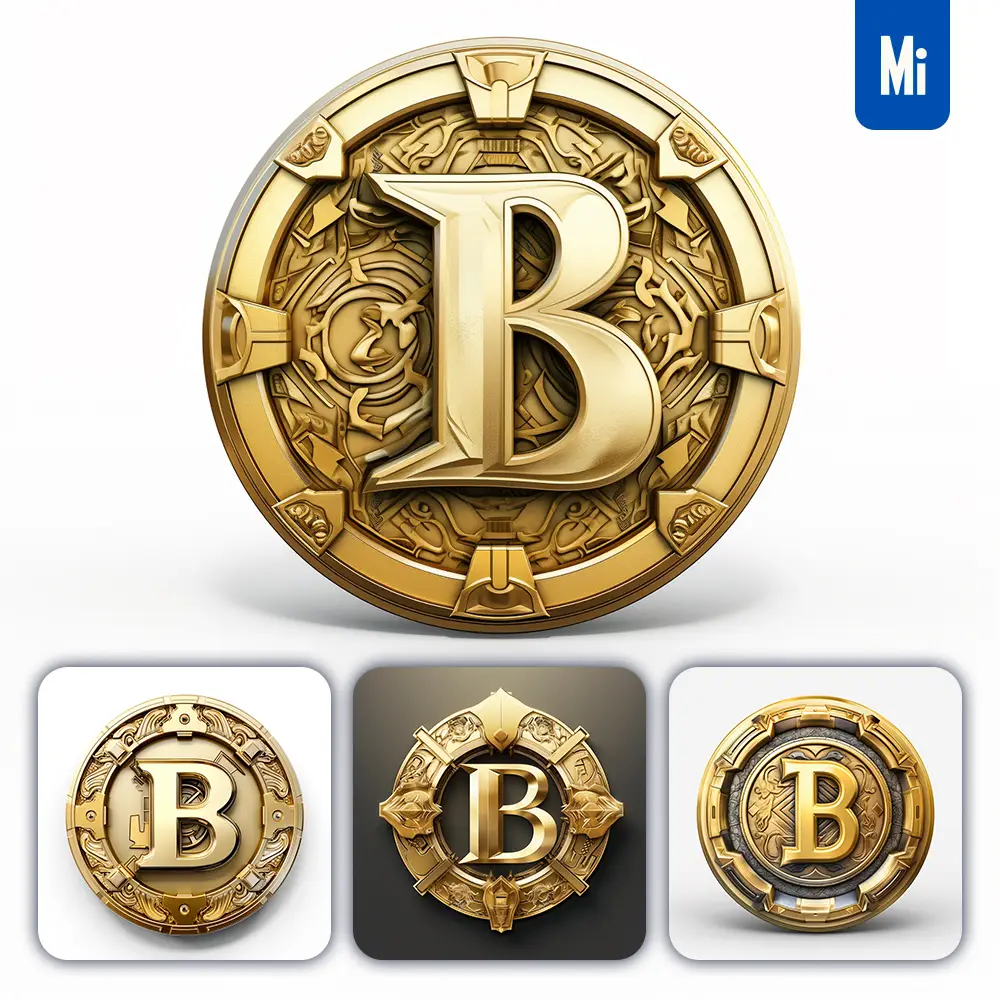Midjourney Prompt Badge Logo Letter B Gold Coin Golden