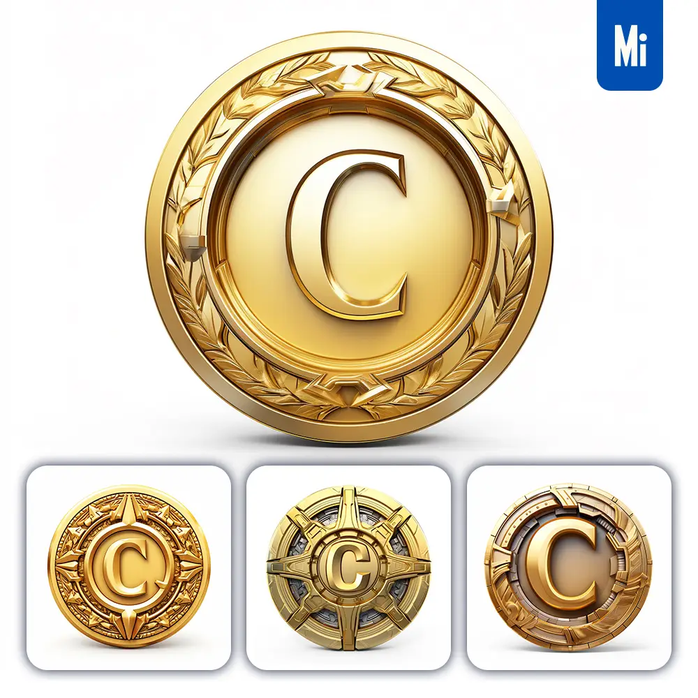 Midjourney Prompt Badge Logo Letter C Gold Coin Golden