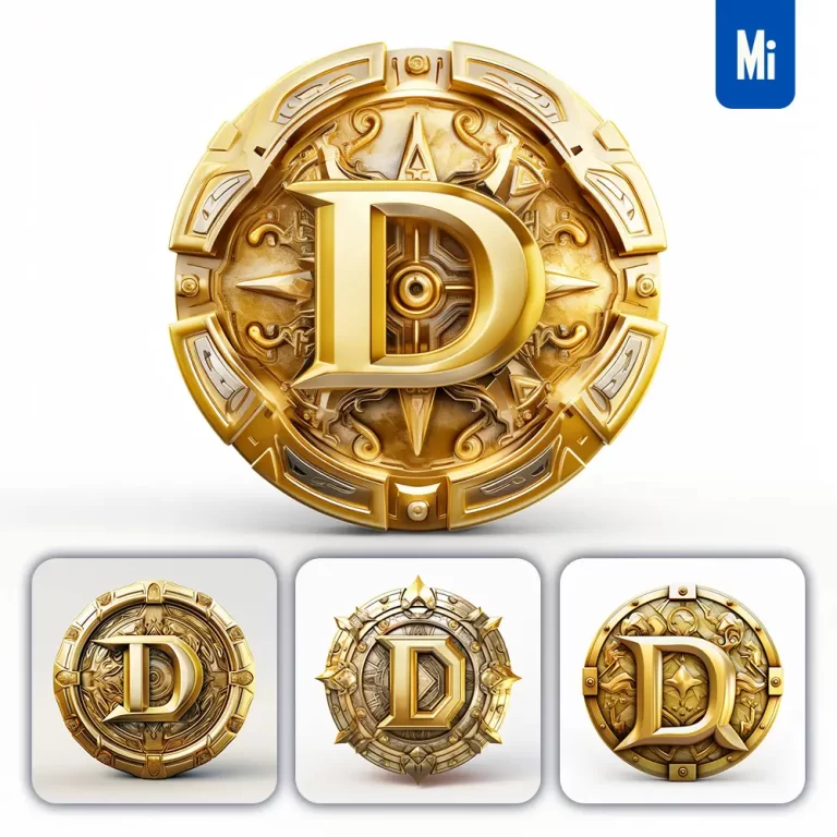 midjourney prompt badge logo letter D gold coin golden