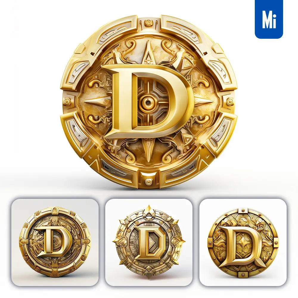 Midjourney Prompt Badge Logo Letter D Gold Coin Golden