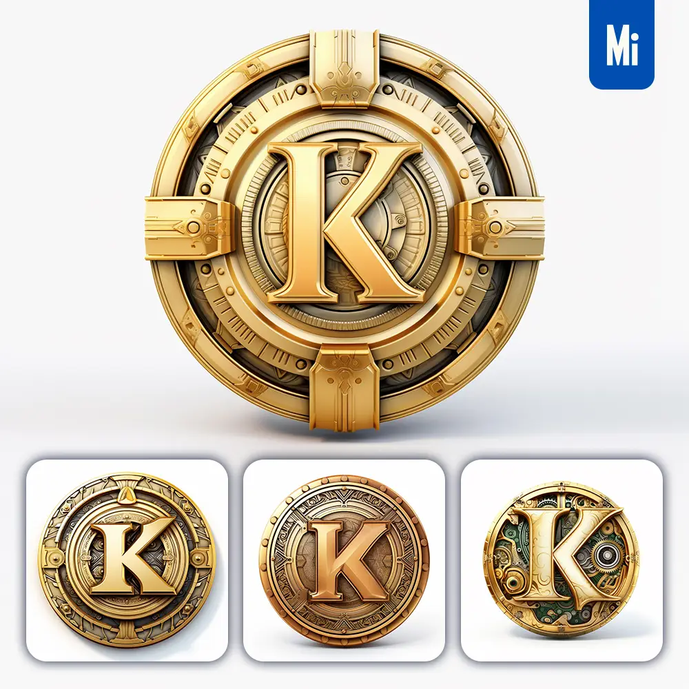 Midjourney Prompt Badge Logo Letter K Gold Coin Golden