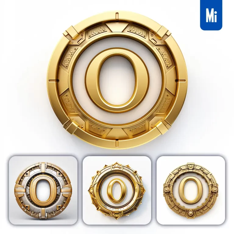 midjourney prompt badge logo letter O gold coin golden