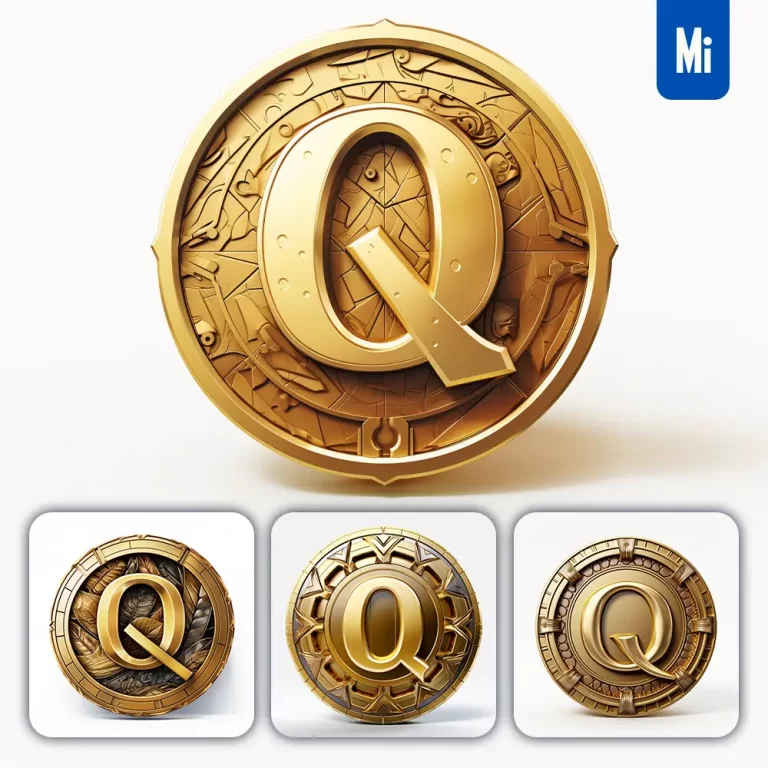 midjourney prompt badge logo letter Q gold coin golden