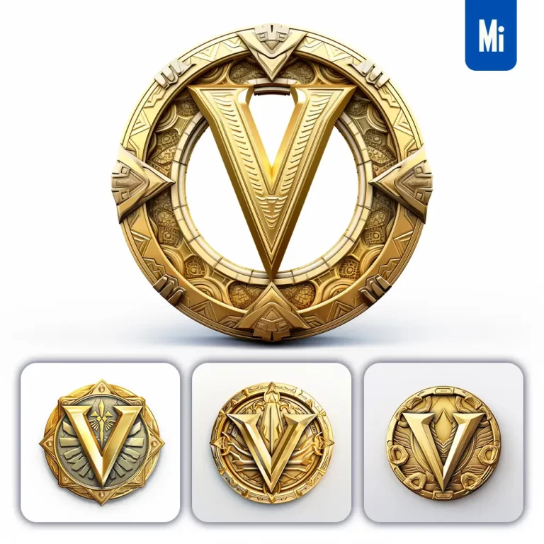 midjourney prompt badge logo letter V gold coin golden