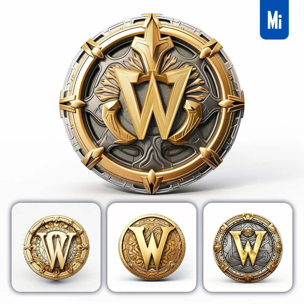 Midjourney Prompt Badge Logo Letter W Gold Coin Golden