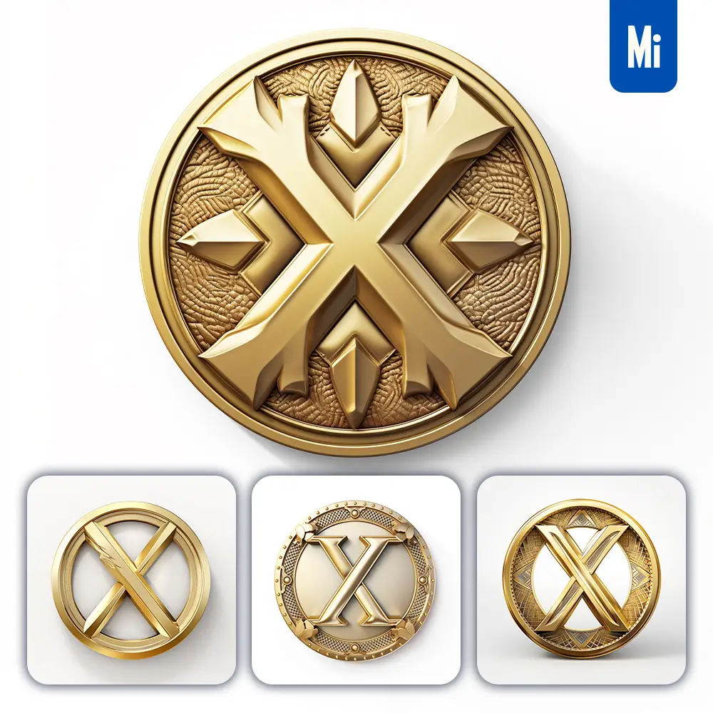 Midjourney Prompt Badge Logo Letter X Gold Coin Golden