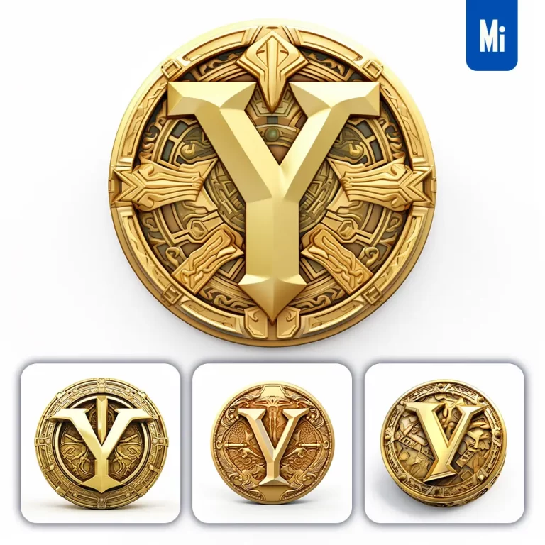 midjourney prompt badge logo letter Y gold coin golden