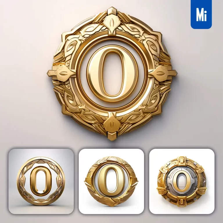 midjourney prompt badge logo number 0 gold coin golden