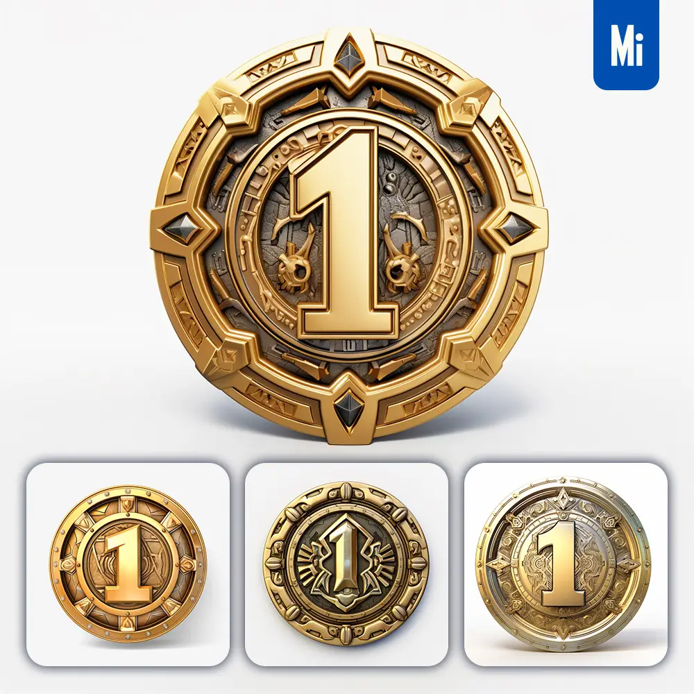 midjourney prompt badge logo number 1 gold coin golden
