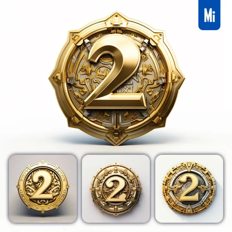 midjourney prompt badge logo number 2 gold coin golden