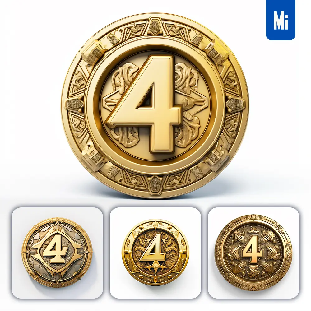 Midjourney Prompt Badge Logo Number 4 Gold Coin Golden