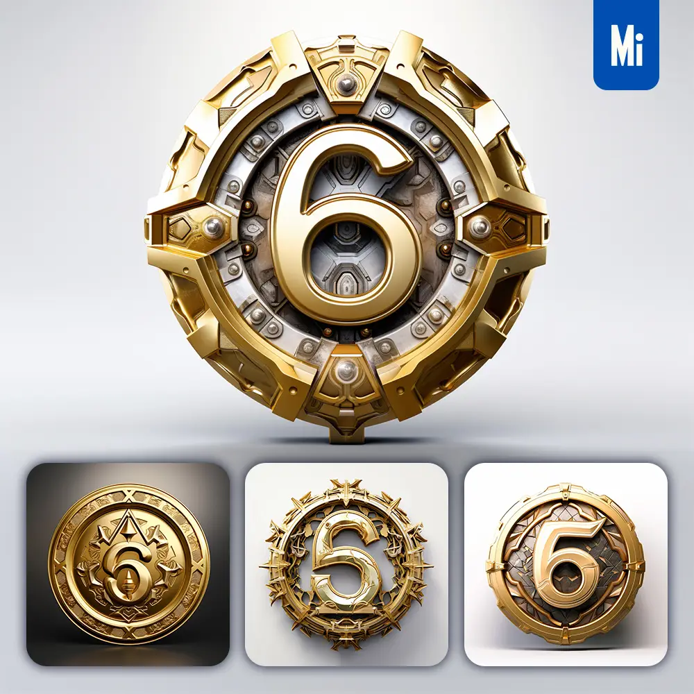 Midjourney Prompt Badge Logo Number 6 Gold Coin Golden