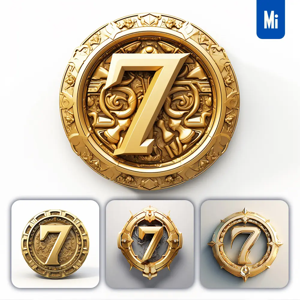 Midjourney Prompt Badge Logo Number 7 Gold Coin Golden