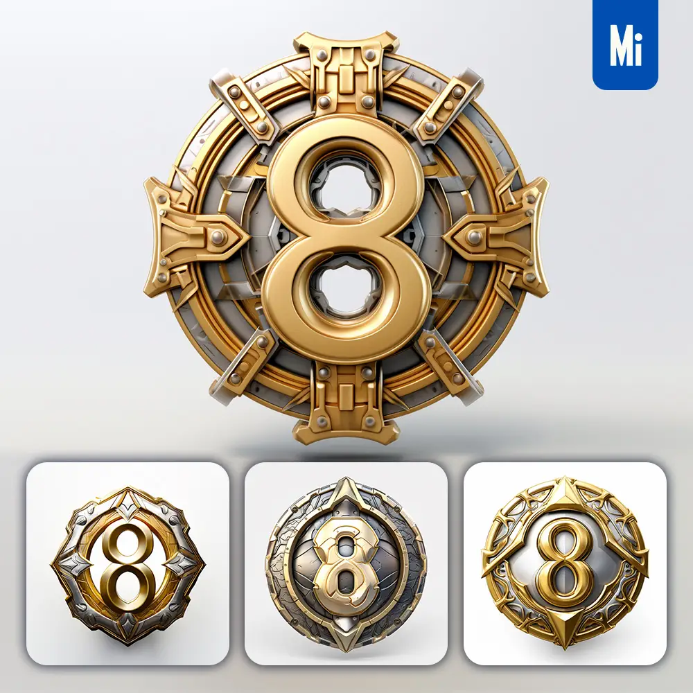 Midjourney Prompt Badge Logo Number 8 Gold Coin Golden