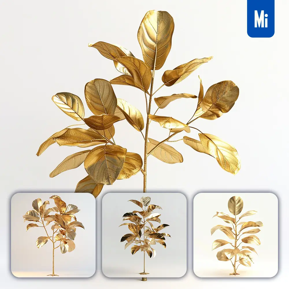 Midjourney Prompt Ficus Lyrata Carica Gold Golden Metal Plant Leaves Leaf 3d