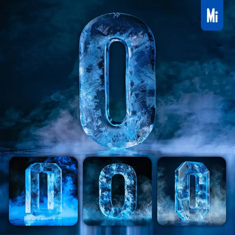 midjourney prompt 0 number cold ice block text word freeze 3D